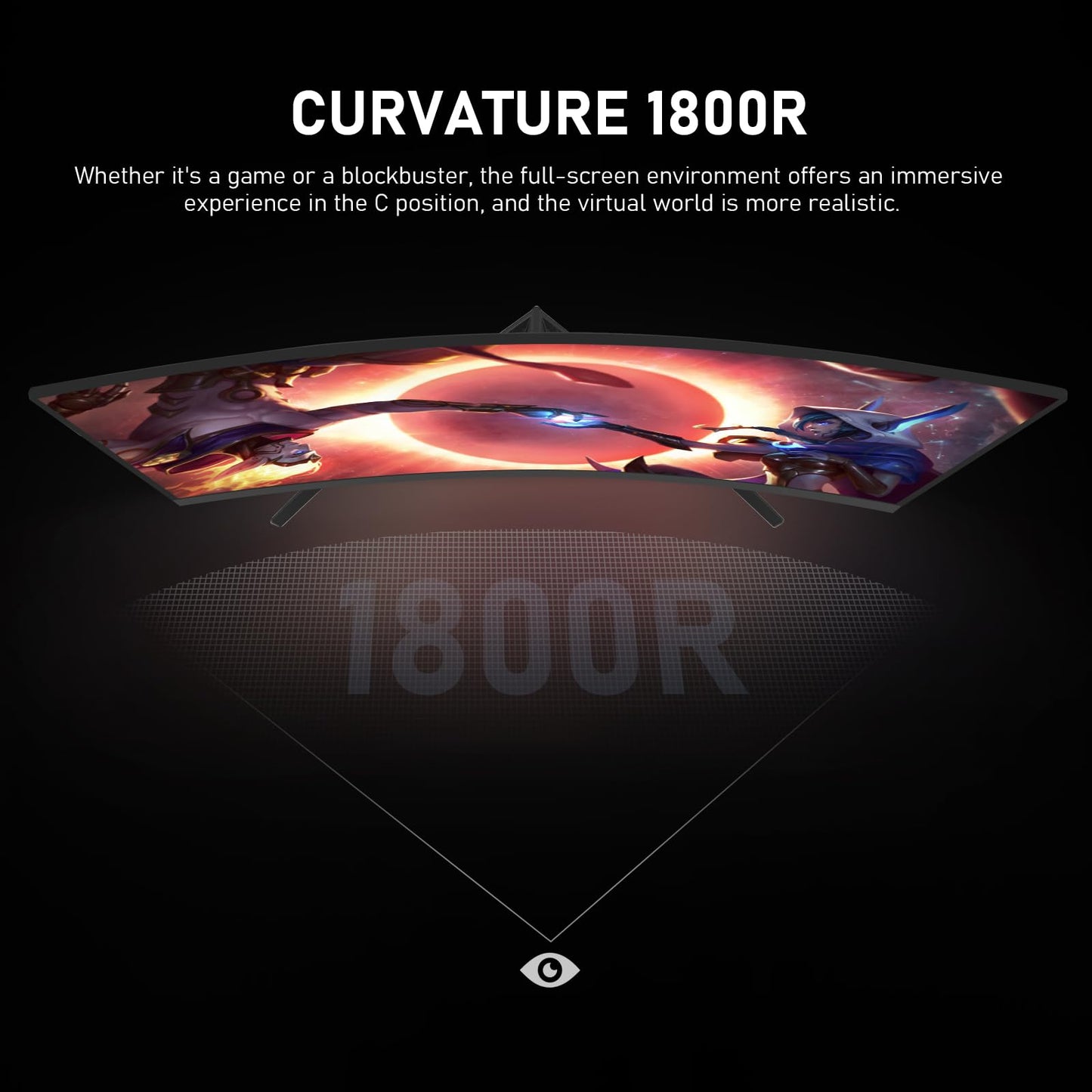 Gawfolk 32 inch 2K QHD(2560×1440P) 165Hz Curved Gaming Monitor,PC Screen, 1ms,FreeSync, 98% sRGB,178° Wide Viewing Angle,DisplayPort、HDMI, Wall Mount Compatible 100 * 100MM Wall - Black