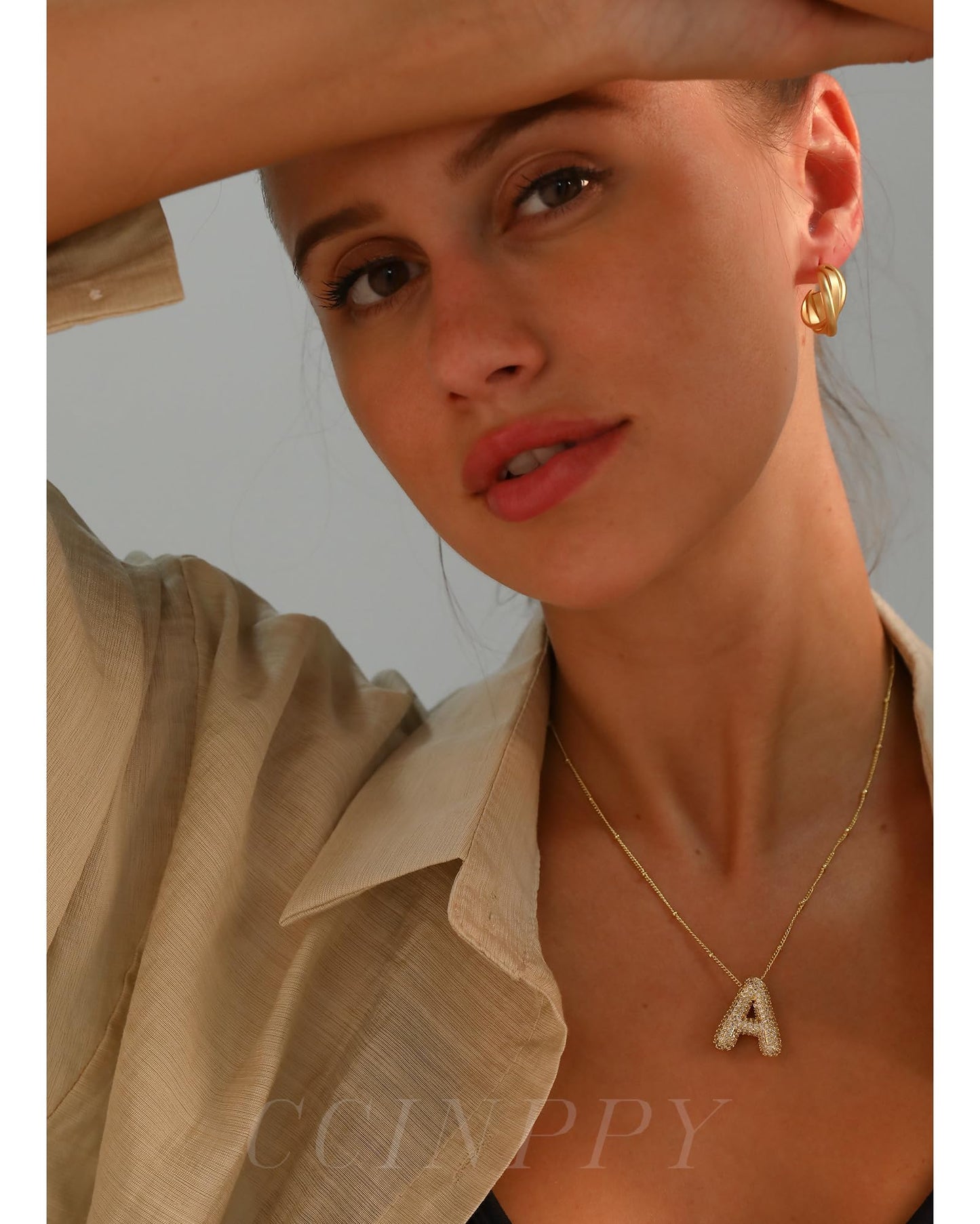 CCINPPY Letter Necklace, 14k Gold Plated Bubble Balloon Dainty Necklace for Women, Chunky Initial Charm Pendant Name Necklac e Personalized, Gold, Letter A