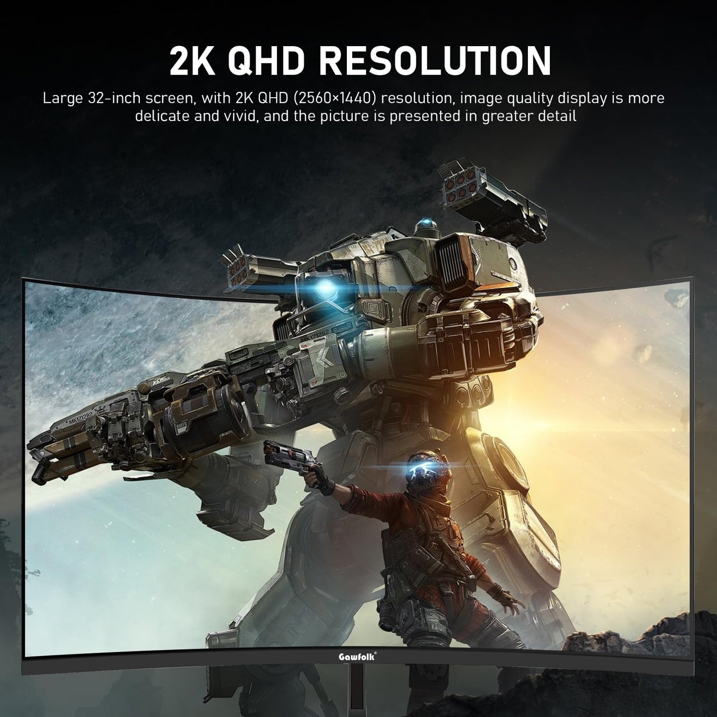 Gawfolk 32 inch 2K QHD(2560×1440P) 165Hz Curved Gaming Monitor,PC Screen, 1ms,FreeSync, 98% sRGB,178° Wide Viewing Angle,DisplayPort、HDMI, Wall Mount Compatible 100 * 100MM Wall - Black