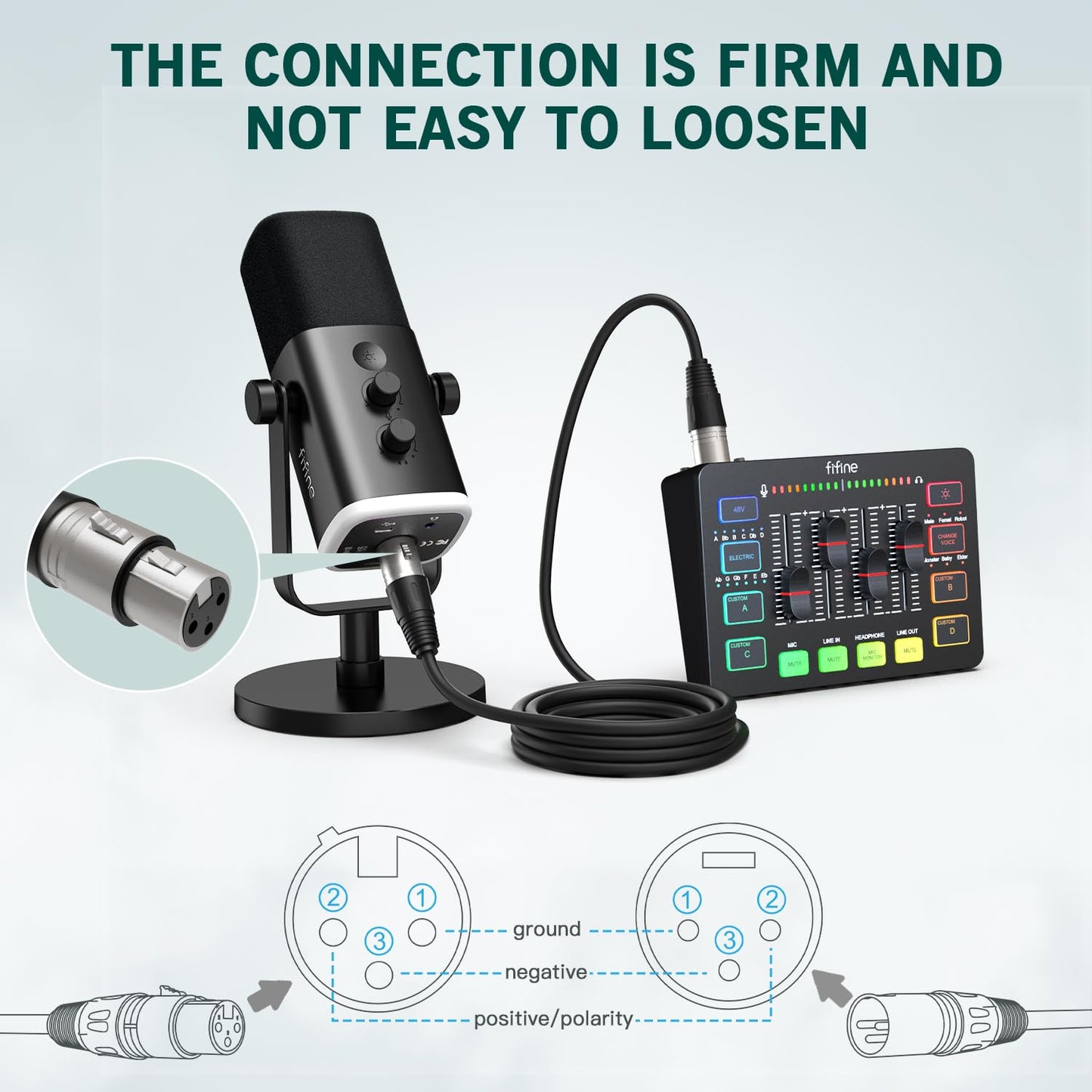 FIFINE XLR/USB Gaming Microphone Set and XLR Cable,Dynamic PC Mic for Streaming Podcasting,Microphone Audio Cable,Compatible with Audio Mixer for Recording (AM8T+L9)