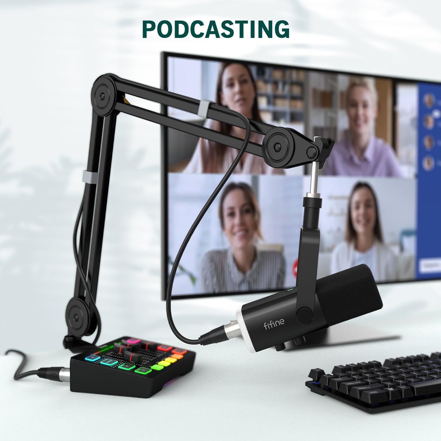 FIFINE Gaming Microphone Bundle with RGB Audio Mixer, XLR Cable, Podcast Equipment Set for Streaming, Vocal, Voice-Over, Compatible with PC with Mute, Gain Knob, Headphones Monitor (AM8T+SC3W+L9)