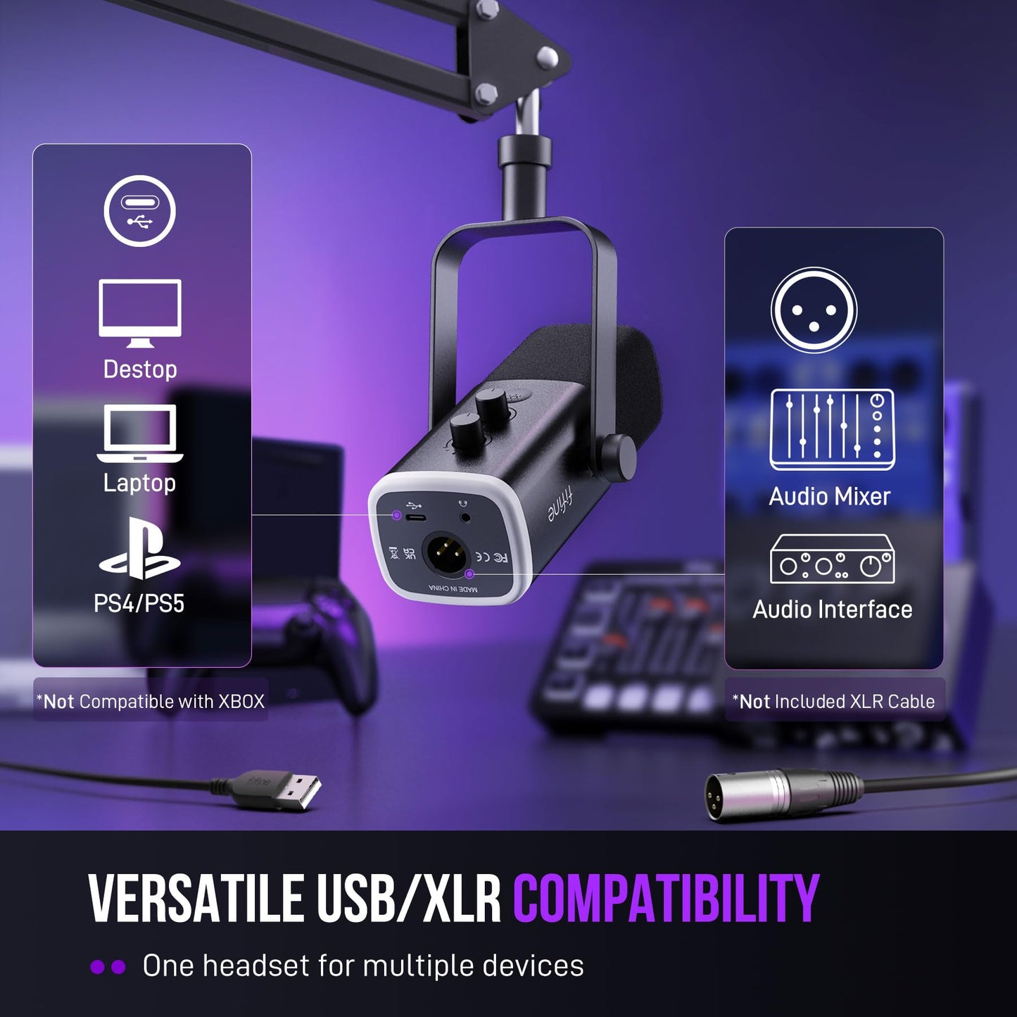 FIFINE Gaming Microphone Bundle with RGB Audio Mixer, XLR Cable, Podcast Equipment Set for Streaming, Vocal, Voice-Over, Compatible with PC with Mute, Gain Knob, Headphones Monitor (AM8T+SC3W+L9)