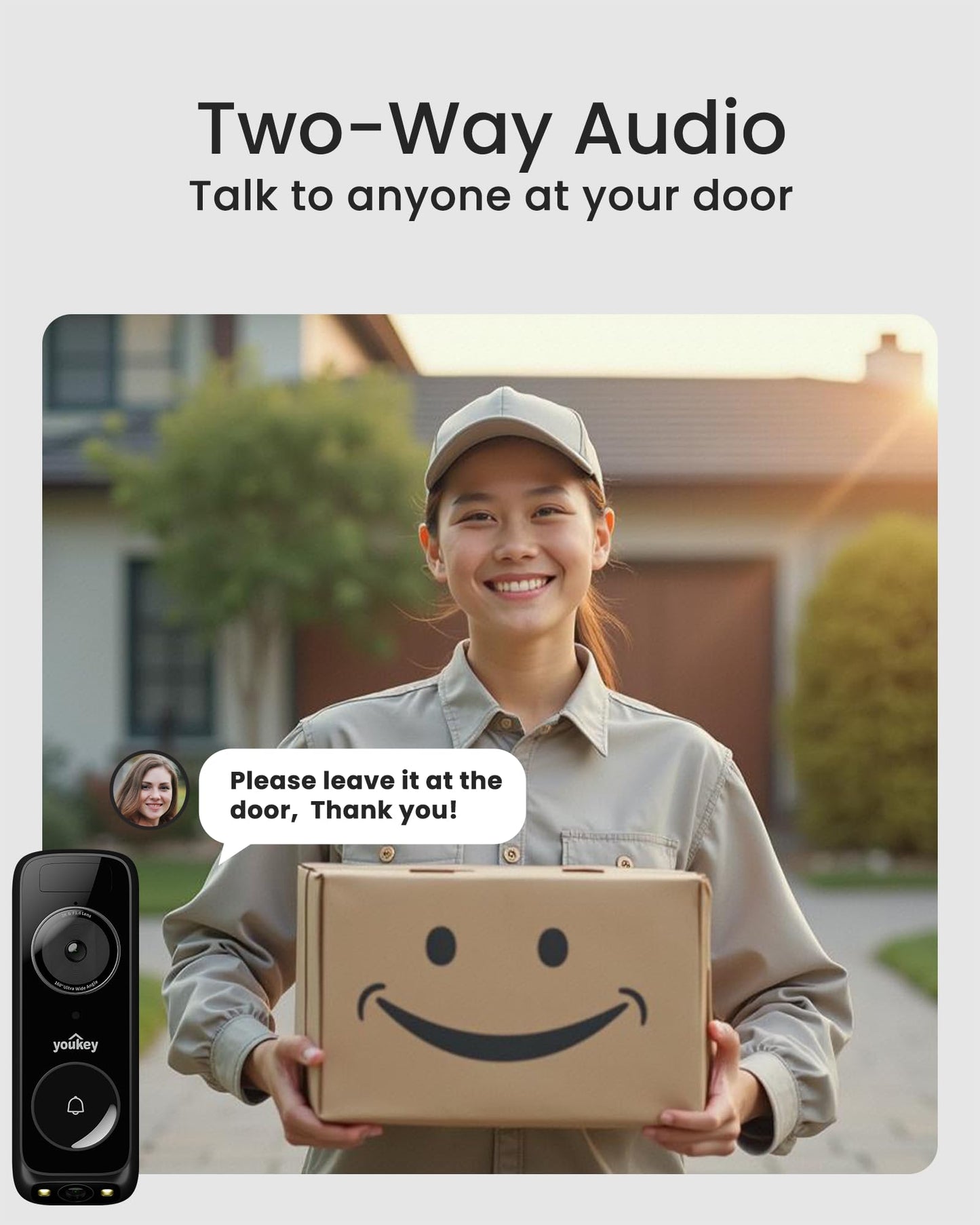 youkey Wireless Doorbell Camera with Chime, No Monthly Fee, 2K Video Doorbell with Dual Cam, AI + Radar + PIR Detection, 2.4/5GHz WiFi-6, Two-way Talk, Color Night Vision, Battery/Wired Powered, DB312