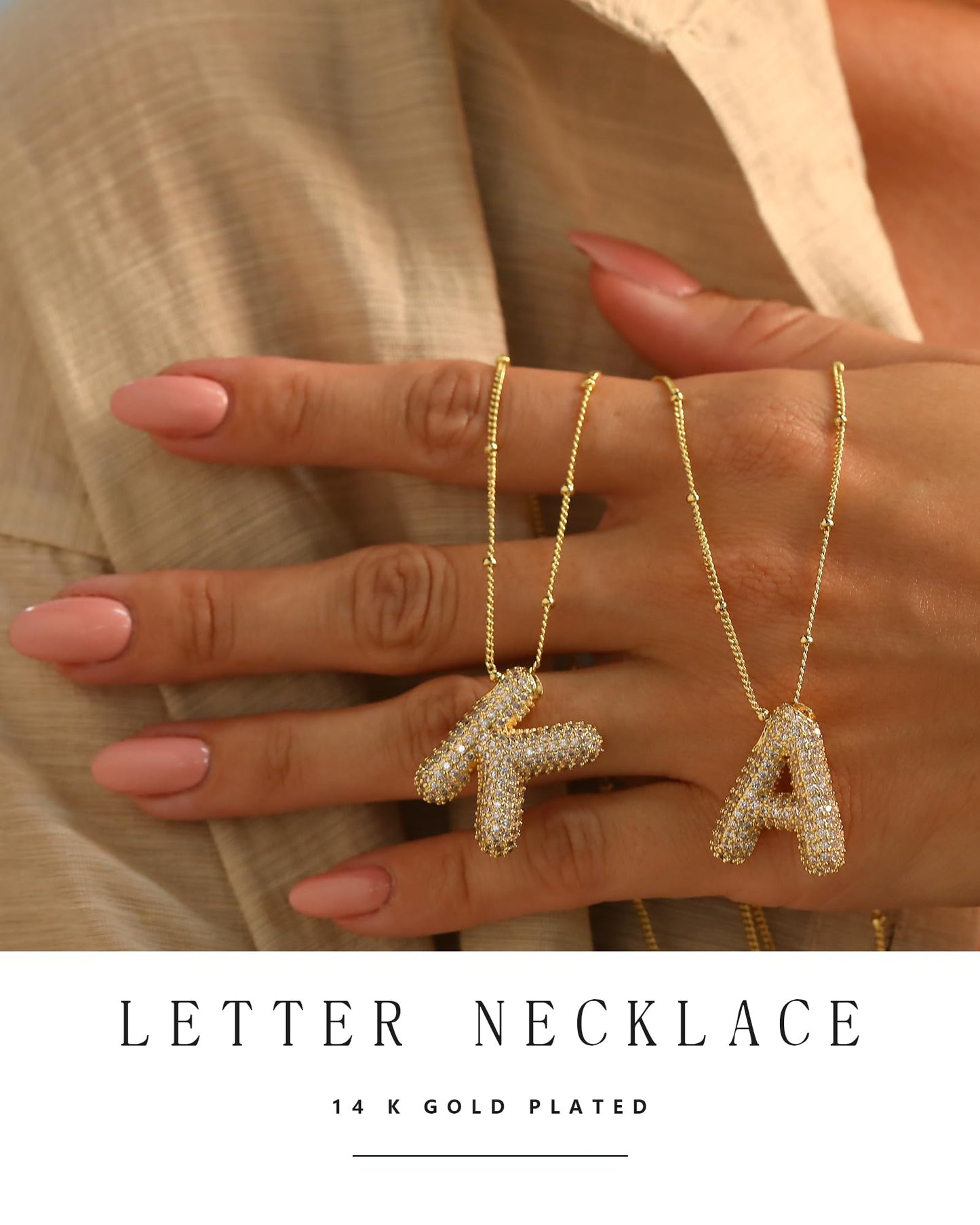 CCINPPY Letter Necklace, 14k Gold Plated Bubble Balloon Dainty Necklace for Women, Chunky Initial Charm Pendant Name Necklac e Personalized, Gold, Letter A