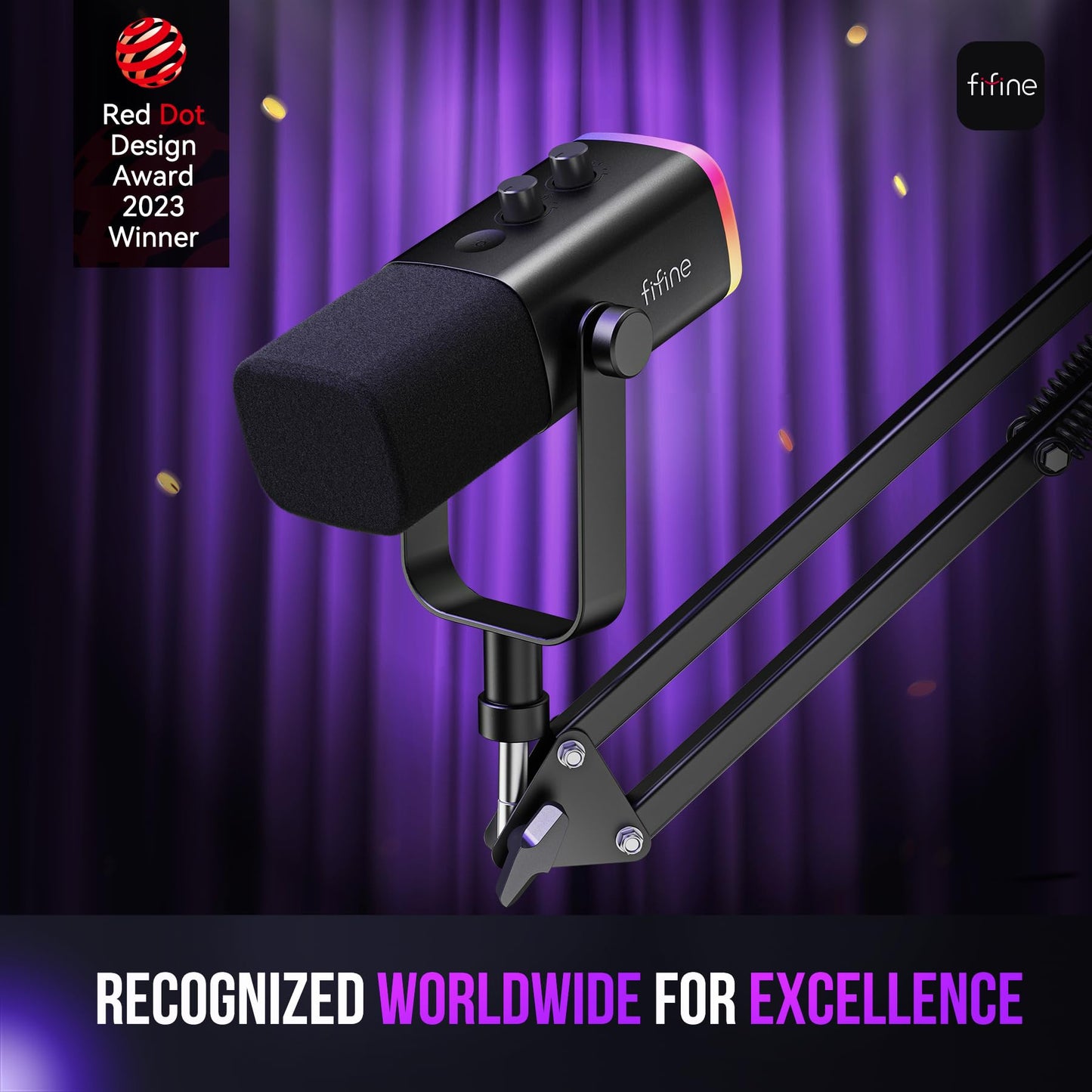 FIFINE Gaming Microphone Bundle with RGB Audio Mixer, XLR Cable, Podcast Equipment Set for Streaming, Vocal, Voice-Over, Compatible with PC with Mute, Gain Knob, Headphones Monitor (AM8T+SC3W+L9)