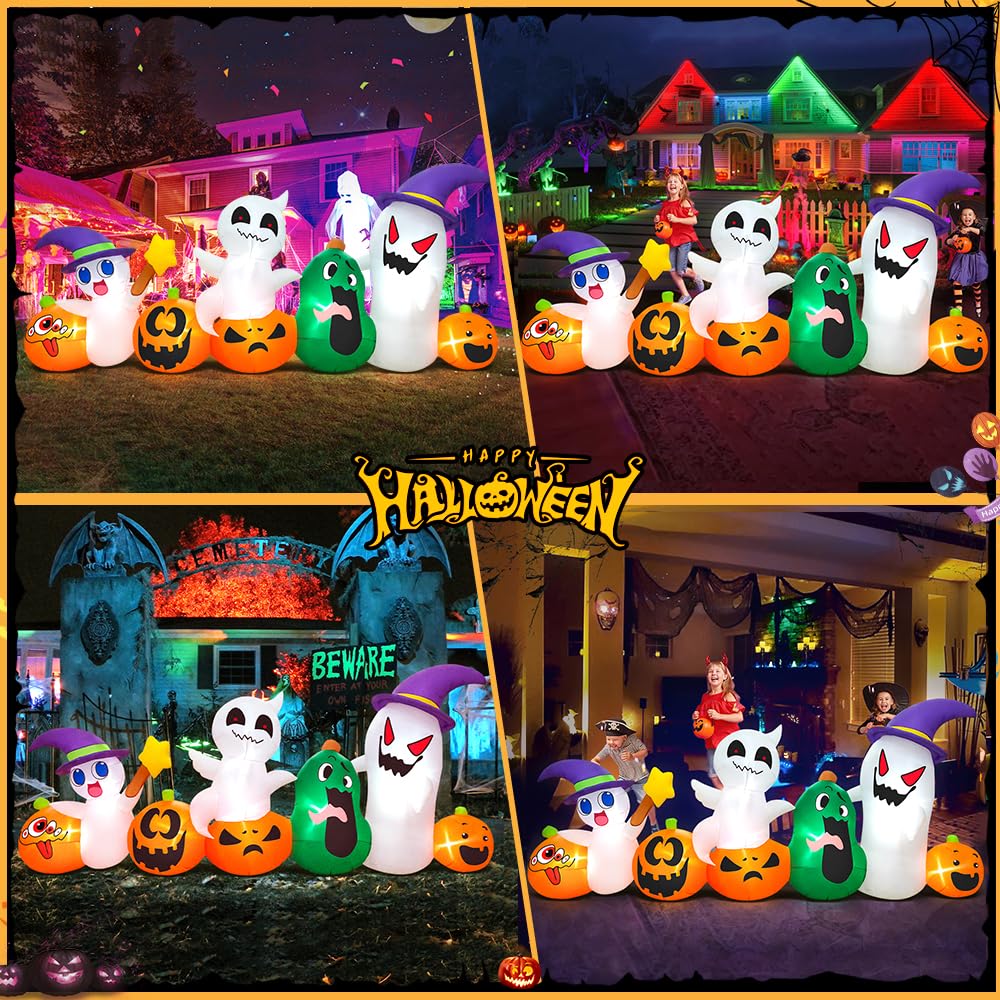 8 FT Halloween Inflatables Ghosts Pumpkins with Hat gnome Combo Decoration with Led Light Inflatables Outdoor Decor Blow up Inflatables for Holiday Party Lawn Yard Garden Decor