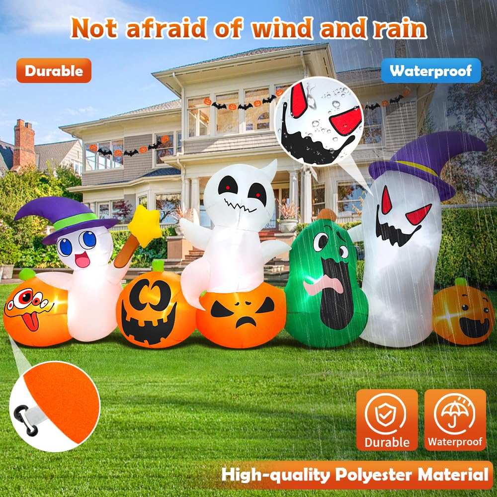 8 FT Halloween Inflatables Ghosts Pumpkins with Hat gnome Combo Decoration with Led Light Inflatables Outdoor Decor Blow up Inflatables for Holiday Party Lawn Yard Garden Decor