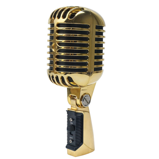 Vintage Retro Old School Microphone, Professional Classic Dynamic Wired Vocal Cardioid Mic for Karaoke Live Performance in-Studio Recording Singing Stage, Fashioned Metal Prop, XLR Cable Compatible