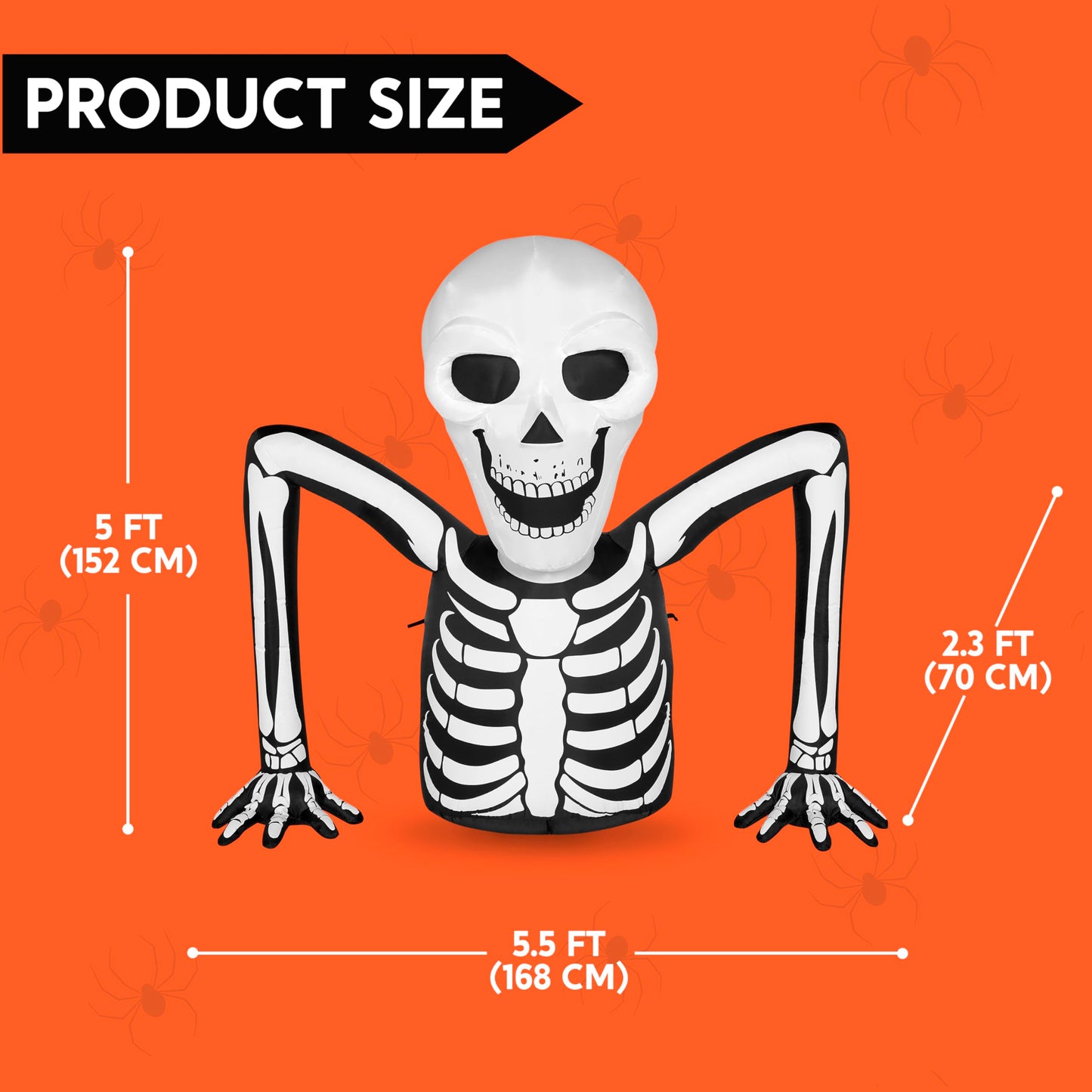 Joiedomi 5.5 FT Long Halloween Inflatables Outdoor Decorations, Skeleton Halloween Decor Blow Up Yard Decorations with LEDs, Inflatable Skeleton Ground Breaker for Outside Lawn Garden Decor
