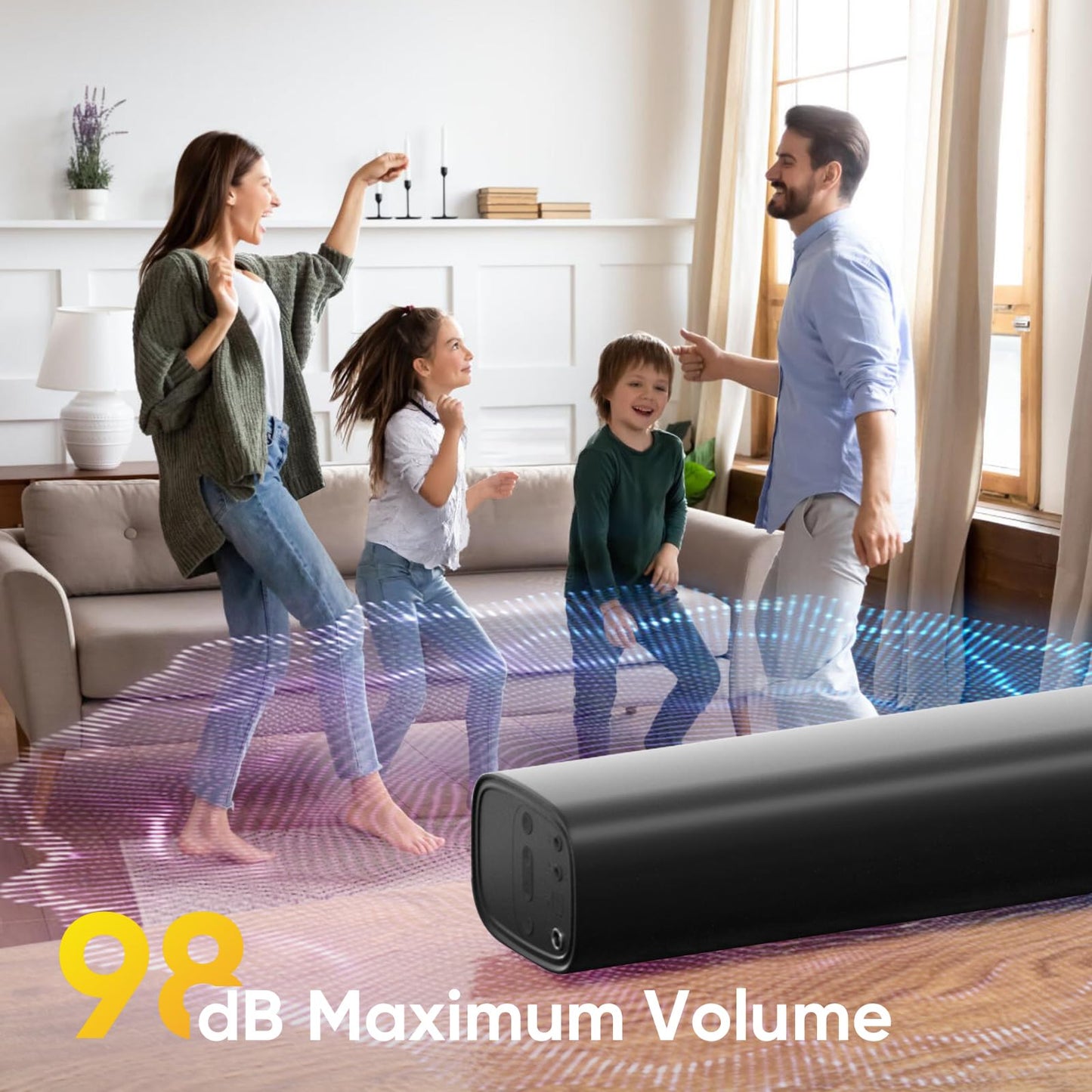 RIOWOIS Sound Bar for Smart TV, Soundbar TV Speakers with Customized Bass Reflector, Compact Design and Easy Set up, Home Audio Surround Sound System for TV PC Projector, Wall Mountable