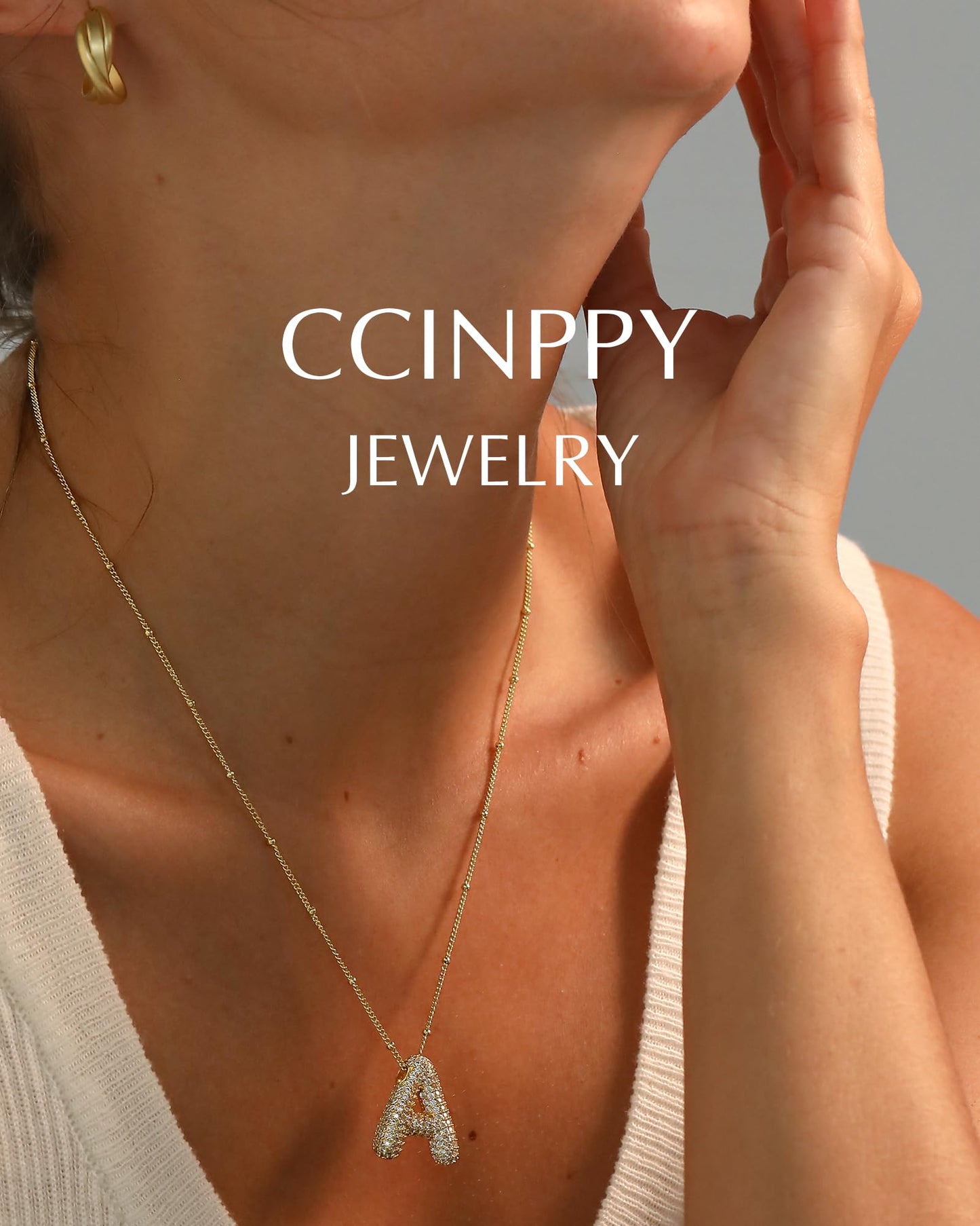 CCINPPY Letter Necklace, 14k Gold Plated Bubble Balloon Dainty Necklace for Women, Chunky Initial Charm Pendant Name Necklac e Personalized, Gold, Letter A