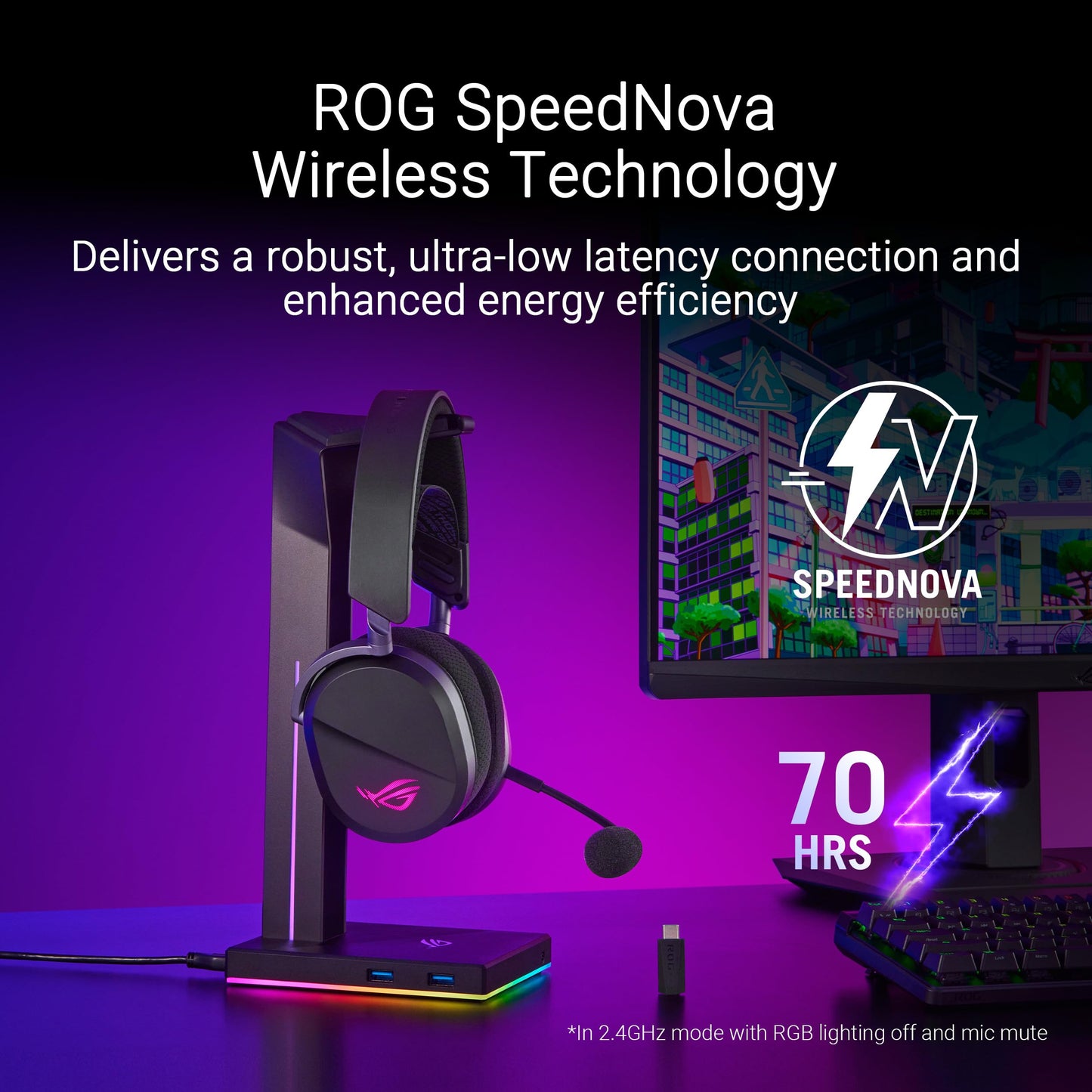 ASUS ROG Pelta Wireless Gaming Headset (BT, ROG SpeedNova 2.4GHz, USB-C, Lightweight 309g, 50mm ROG Titanium-Plated Drivers, 10mm Super-Wideband Mic, RGB, 70HR Battery, for PC, Switch, PS5)- Black
