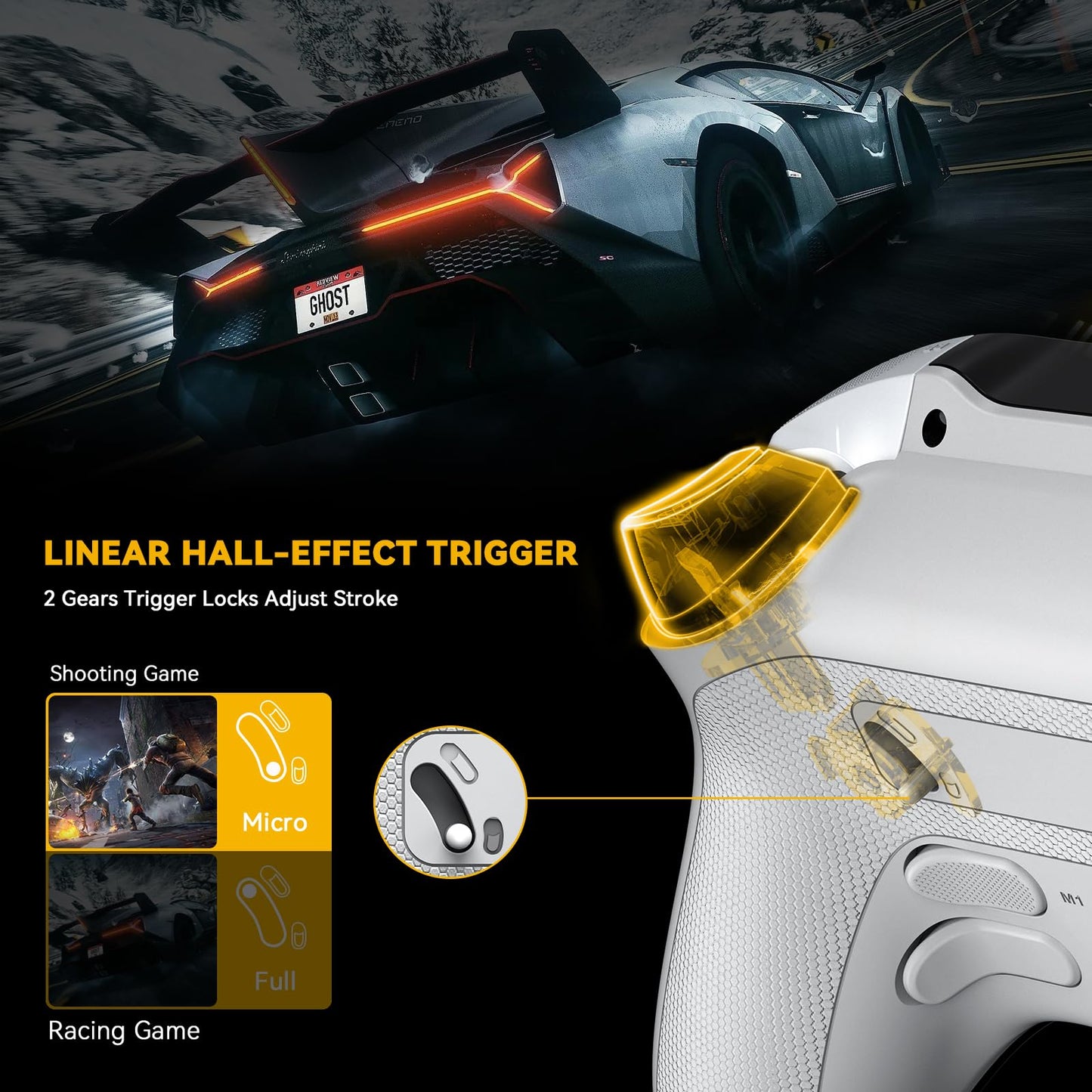 ManbaOne Interactive Screen Wireless Gaming Controller for PC/Switch/Switch 2/iOS/Android,Hall Effect Stick & Trigger,RGB Lighting,Remappable Buttons,1800mAh with Charging Dock (White)