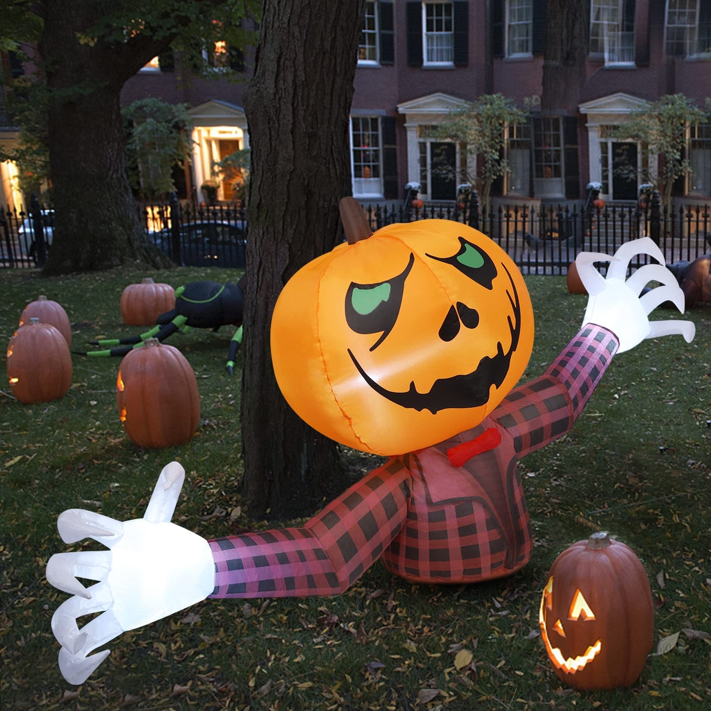 Youngfan 7FT Long Halloween Inflatable Outdoor Decorations, Giant Pumpkin Ghost Blow Up for Yard, Porch, Lawn & Garden, Spooky LED Lighted Halloween Inflatables Decor