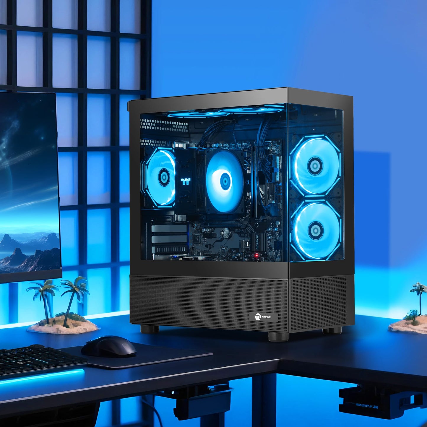 NINGMEI Desktop PC Computer AMD Ryzen 7 5700G 8 core 3.8GHz(up to 4.6GHz), 16GB DDR4 RAM 3200MHz,1TB NVME SSD,Tower Computer with 550W PSU, Windows 11 Home 64-bit for Home and Office.