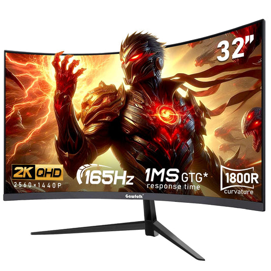 Gawfolk 32 inch 2K QHD(2560×1440P) 165Hz Curved Gaming Monitor,PC Screen, 1ms,FreeSync, 98% sRGB,178° Wide Viewing Angle,DisplayPort、HDMI, Wall Mount Compatible 100 * 100MM Wall - Black