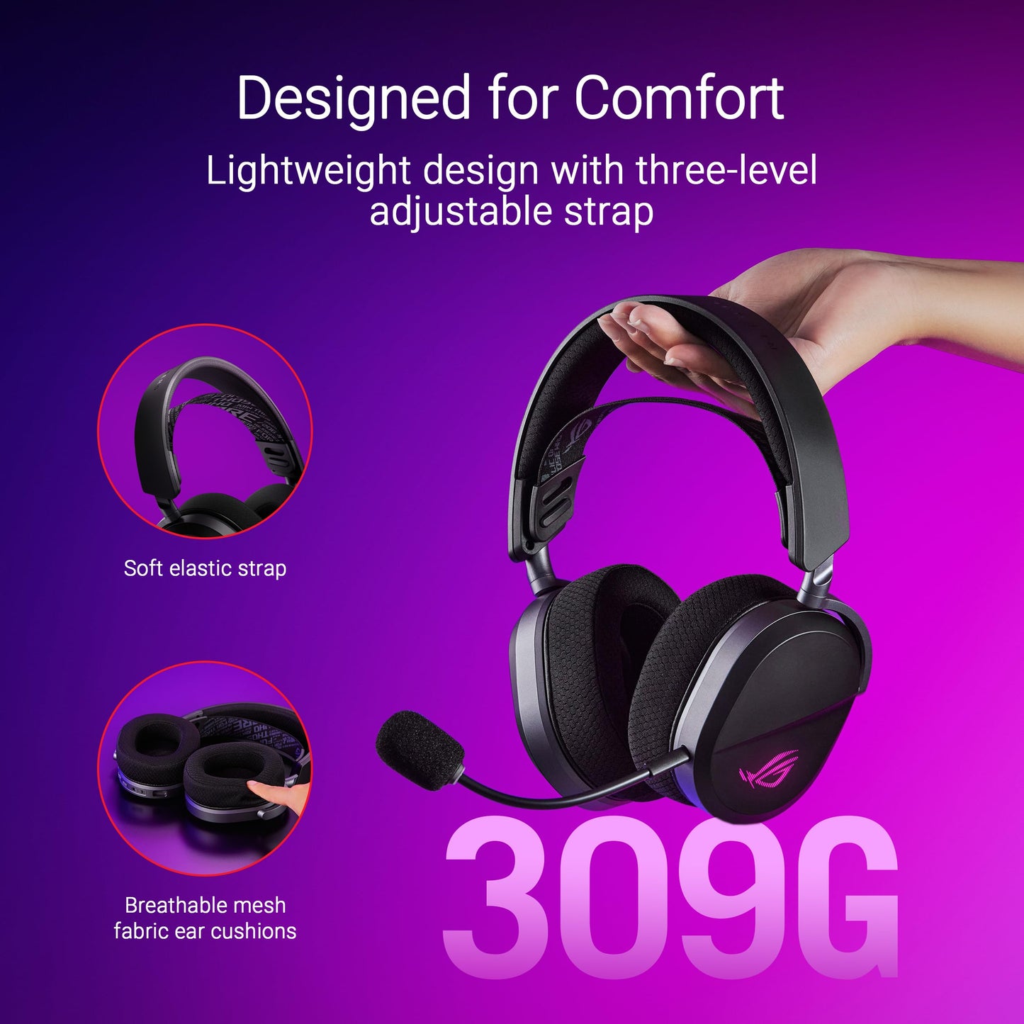 ASUS ROG Pelta Wireless Gaming Headset (BT, ROG SpeedNova 2.4GHz, USB-C, Lightweight 309g, 50mm ROG Titanium-Plated Drivers, 10mm Super-Wideband Mic, RGB, 70HR Battery, for PC, Switch, PS5)- Black