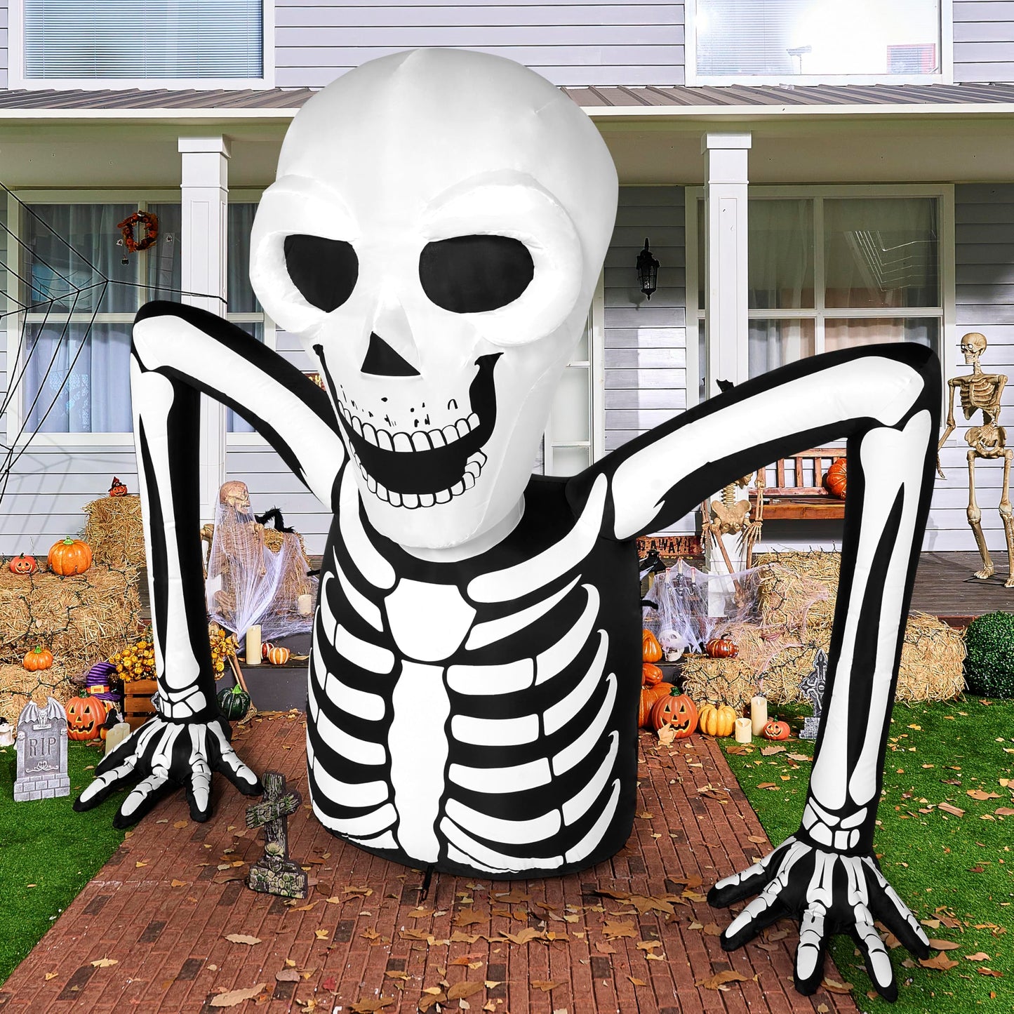 Joiedomi 5.5 FT Long Halloween Inflatables Outdoor Decorations, Skeleton Halloween Decor Blow Up Yard Decorations with LEDs, Inflatable Skeleton Ground Breaker for Outside Lawn Garden Decor