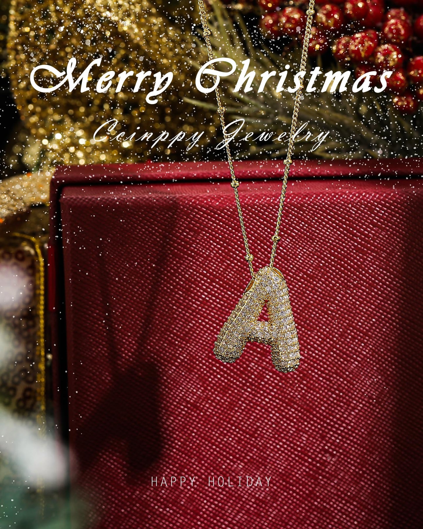 CCINPPY Letter Necklace, 14k Gold Plated Bubble Balloon Dainty Necklace for Women, Chunky Initial Charm Pendant Name Necklac e Personalized, Gold, Letter A