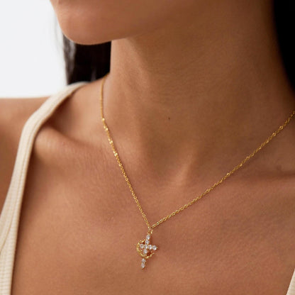 Robaice Gold Cross Necklace for Women 14K Gold Plated Crown Cross Pendant Necklace Simple Diamond Cross Necklaces Faith Jewelry First Communion Necklace, Gold