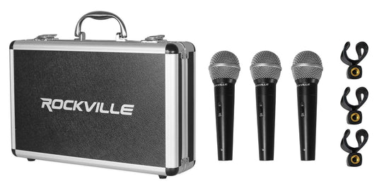 Rockville RMC-3PK Dynamic Microphones (3 Pack), Cardioid, Metal Build, XLR, Clear Audio, Durable Case, Noise Reduction, for Vocals, Instruments, DJs