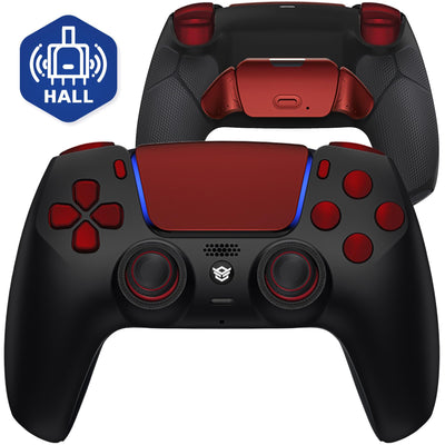 HEXGAMING RIVAL Hall Effect Wireless Controller Compatible with ps5-2 Back Buttons, Mouse-Click Hair Triggers, Interchangeable Thumbsticks - Black Red