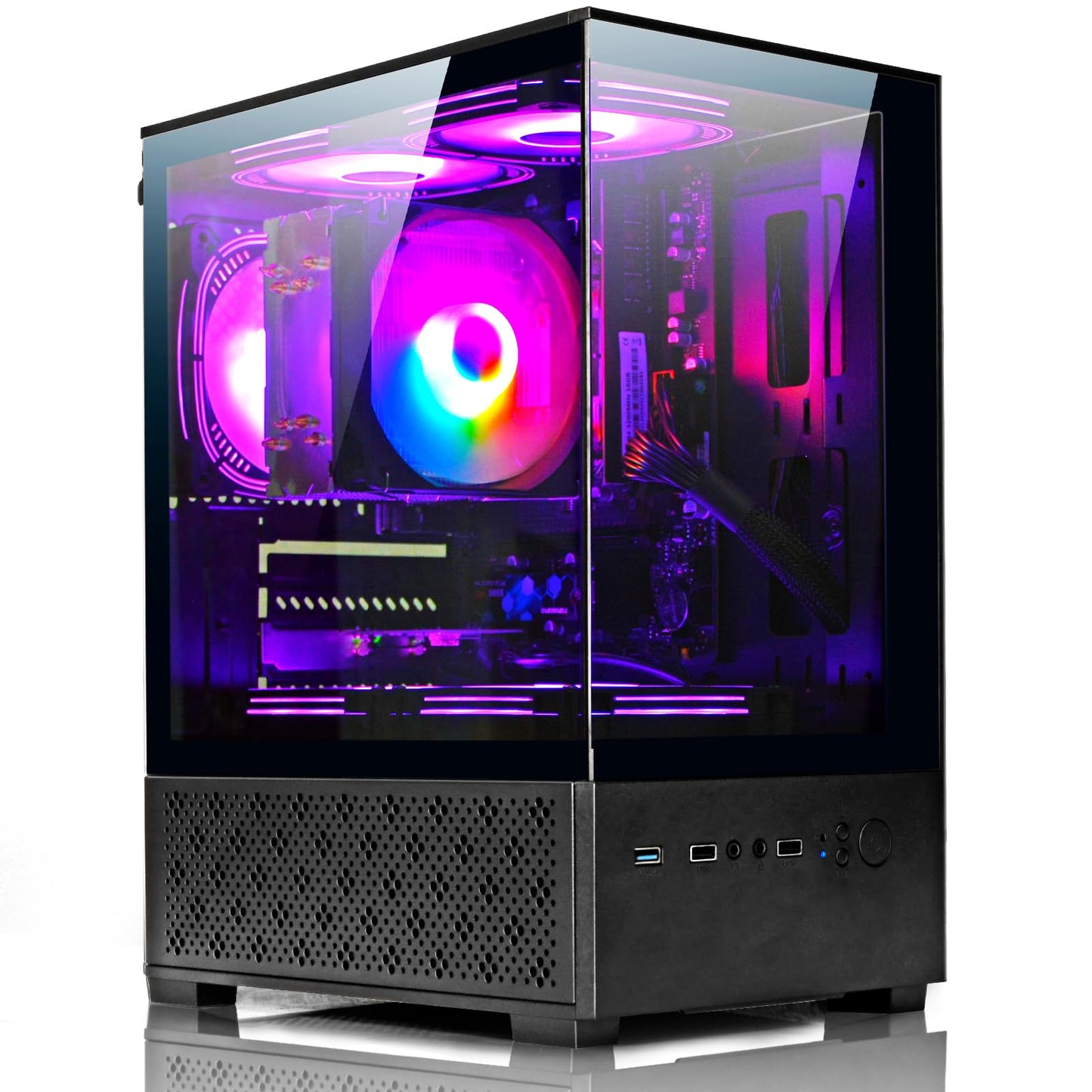 LXZ Desktop PC AMD Ryzen 7-5700G 8 core 3.9GHz, 16G DDR4 RAM, 512GB NVME SSD, Tower Computer with 400W Power Supply for Home and Office (Black)