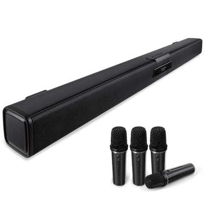 Quntelon TV Soundbar Speaker with Bluetooth/AUX/USB/TF/Coaxial, Sound Bar for Smart TV with 4 Wireless Microphones, Surround Sound System for TV (Full Black, 4mic)