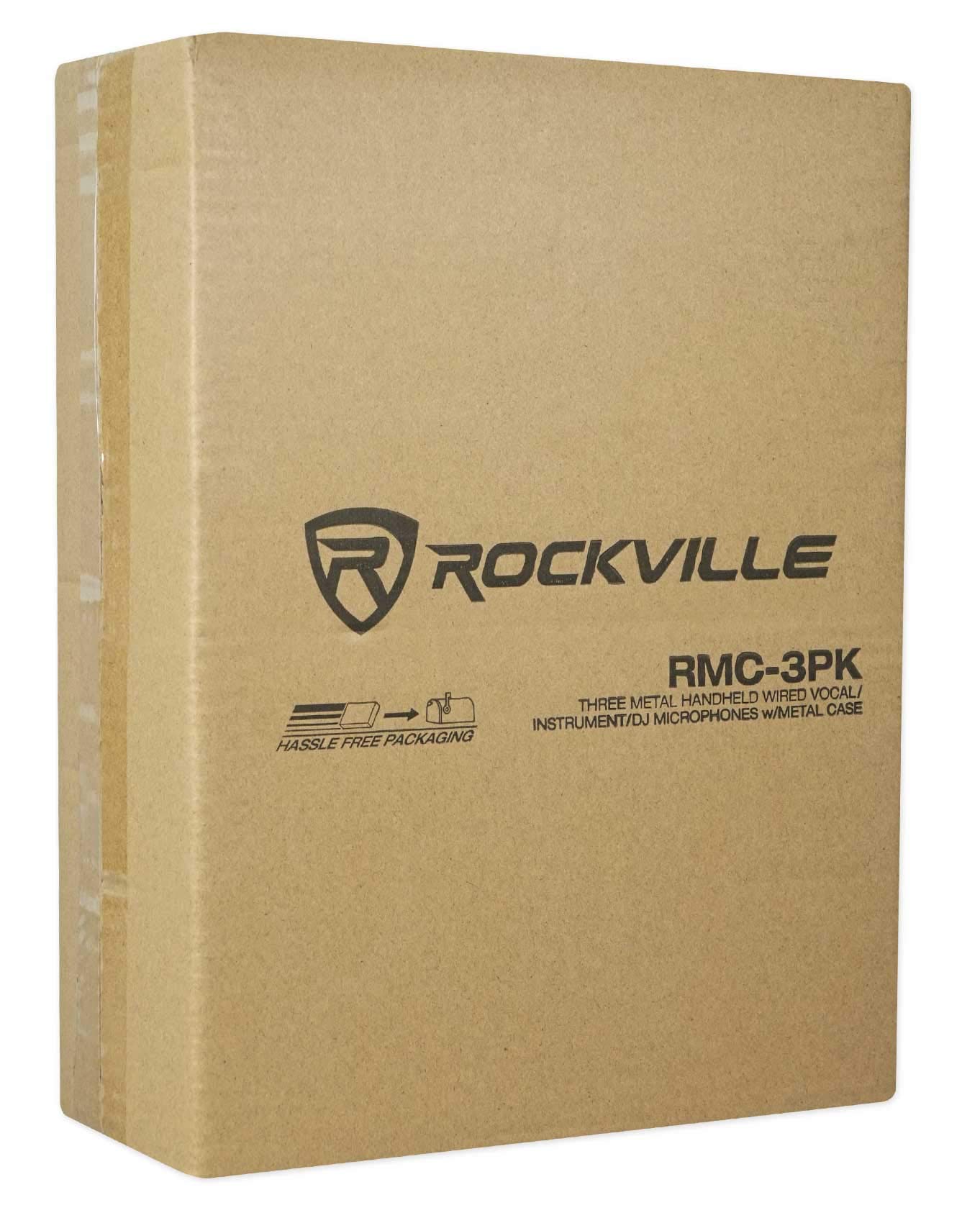 Rockville RMC-3PK Dynamic Microphones (3 Pack), Cardioid, Metal Build, XLR, Clear Audio, Durable Case, Noise Reduction, for Vocals, Instruments, DJs