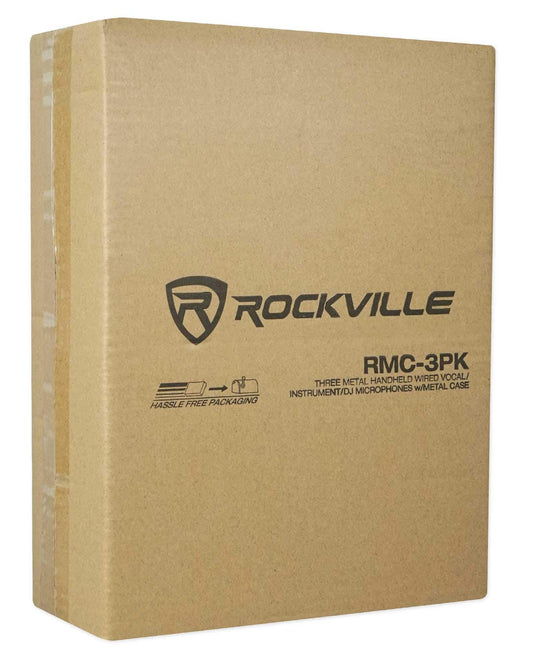 Rockville RMC-3PK Dynamic Microphones (3 Pack), Cardioid, Metal Build, XLR, Clear Audio, Durable Case, Noise Reduction, for Vocals, Instruments, DJs