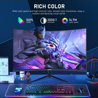 Gawfolk 32 inch 2K QHD(2560×1440P) 165Hz Curved Gaming Monitor,PC Screen, 1ms，FreeSync, 98% sRGB，178° Wide Viewing Angle，DisplayPort、HDMI, Wall Mount Compatible 100 * 100MM Wall - Black
