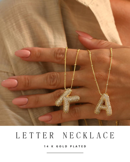 CCINPPY Letter Necklace, 14k Gold Plated Bubble Balloon Dainty Necklace for Women, Chunky Initial Charm Pendant Name Necklac e Personalized, Gold, Letter A