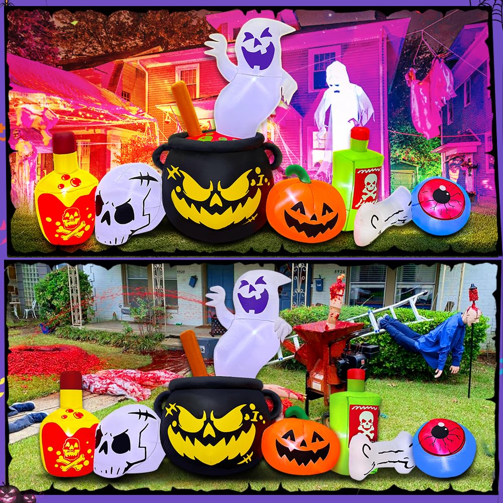8FT Halloween Inflatable Decoration, Built in LED Lights Blow Up Poison Boiled Ghost/Skull/Pumpkin Decorations for Halloween Party, Indoor, Outdoor, Garden, Yard Lawn Decor