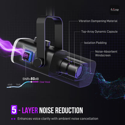 FIFINE XLR/USB Gaming Microphone Set and XLR Cable,Dynamic PC Mic for Streaming Podcasting,Microphone Audio Cable,Compatible with Audio Mixer for Recording (AM8T+L9)