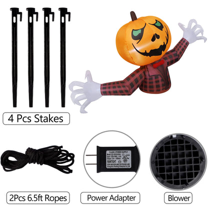 Youngfan 7FT Long Halloween Inflatable Outdoor Decorations, Giant Pumpkin Ghost Blow Up for Yard, Porch, Lawn & Garden, Spooky LED Lighted Halloween Inflatables Decor