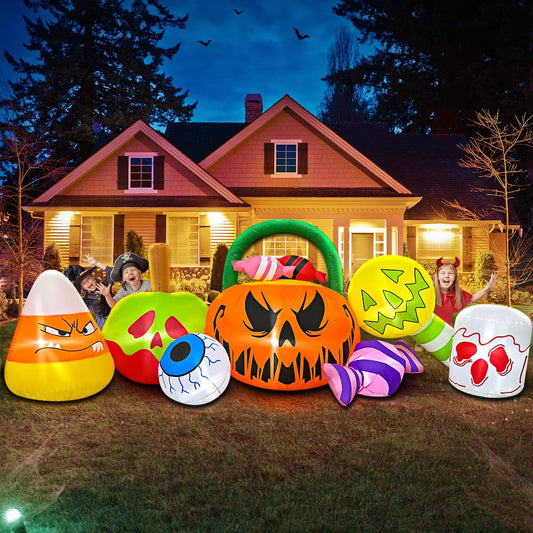 10 FT Halloween Inflatable Outdoor Decorations Pumpkin Ghost Combo, Halloween Decorations Outdoor Inflatable Bow Up Pumpkin Decoration Outdoor with LED Inflatable Halloween for Yard Garden