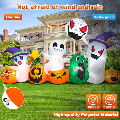 8 FT Halloween Inflatables Ghosts Pumpkins with Hat gnome Combo Decoration with Led Light Inflatables Outdoor Decor Blow up Inflatables for Holiday Party Lawn Yard Garden Decor