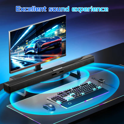 Quntelon TV Soundbar Speaker with Bluetooth/AUX/USB/TF/Coaxial, Sound Bar for Smart TV with 4 Wireless Microphones, Surround Sound System for TV (Full Black, 4mic)