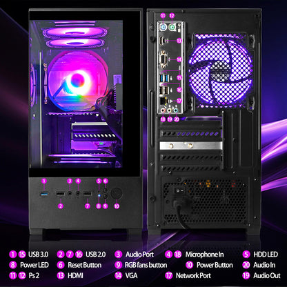LXZ Desktop PC AMD Ryzen 7-5700G 8 core 3.9GHz, 16G DDR4 RAM, 512GB NVME SSD, Tower Computer with 400W Power Supply for Home and Office (Black)