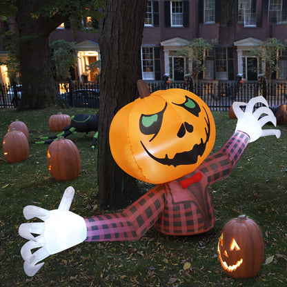 Youngfan 7FT Long Halloween Inflatable Outdoor Decorations, Giant Pumpkin Ghost Blow Up for Yard, Porch, Lawn & Garden, Spooky LED Lighted Halloween Inflatables Decor