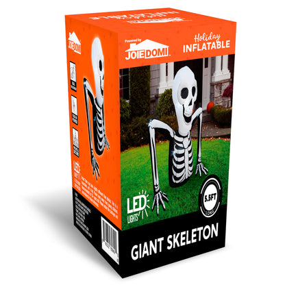 Joiedomi 5.5 FT Long Halloween Inflatables Outdoor Decorations, Skeleton Halloween Decor Blow Up Yard Decorations with LEDs, Inflatable Skeleton Ground Breaker for Outside Lawn Garden Decor