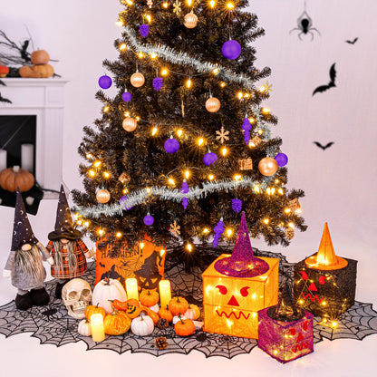 Sunnyglade 3 Pack Halloween Decoration Gift Box with Plug, Top Hat and 70 LED Lights for Halloween, Autumn, Yard, House Party Supplies