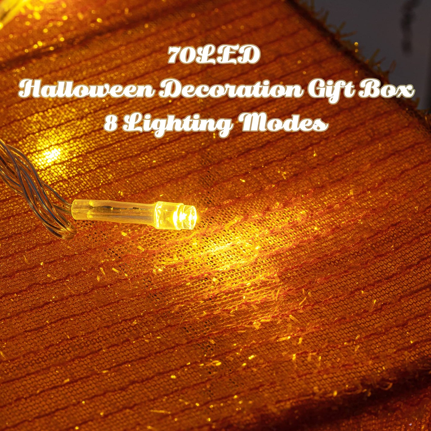 Sunnyglade 3 Pack Halloween Decoration Gift Box with Plug, Top Hat and 70 LED Lights for Halloween, Autumn, Yard, House Party Supplies